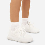 Fresh White Overized Lace Up Chunky Sole Trainer in White Faux Leather